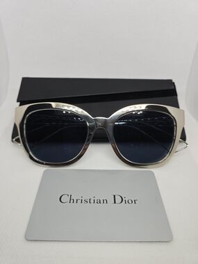 Dior Women's Silver Frame Sunglasses with Dark Blue Lenses